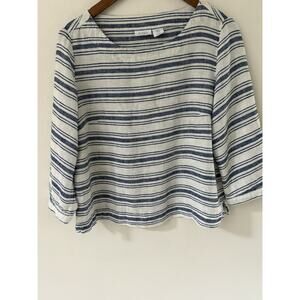 Sigrid Olsen Striped XS Linen Blend Cropped Top Blue White Boxy Coastal Casual
